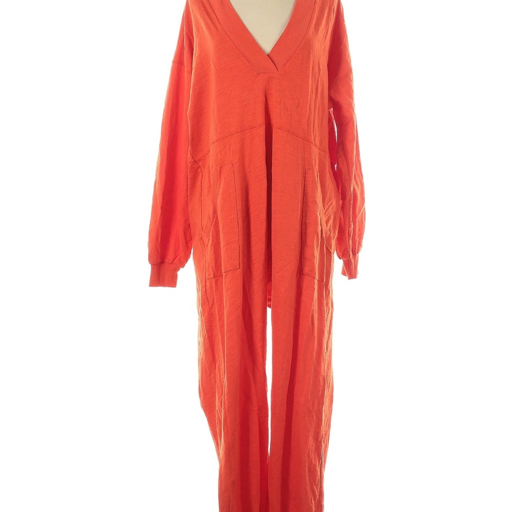 Free People Orange Jumpsuit with V-Neck and Long Sleeves